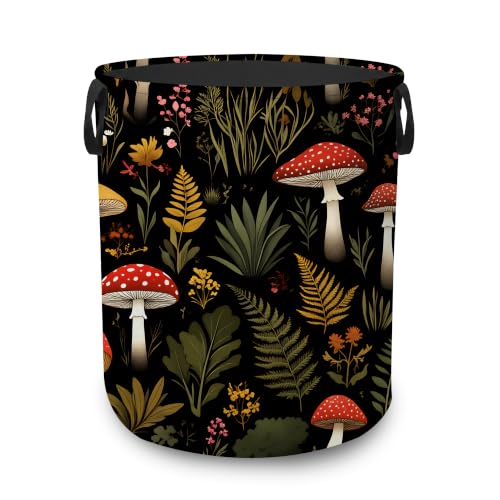 Laundry Basket,Mushroom Botanical Foldable Clothes Hamper with Handles,Forest Floral Waterproof Oxford Cloth Storage Organizer for Bedroom Bathroom College Dorm,16" x 20" - color: Mushroom Botanical,Forest Floral