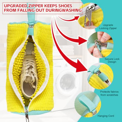 Shoe Washing Machine Bag 4pcs Reusable Sneaker Washing Bag with Built-in Fluffy Brushes for 360° All-Around Cleaning. Laundry Shoe Bag is Designed for Washer and Dryer （Yellow 4pcs） - size: Yellow 4pcs