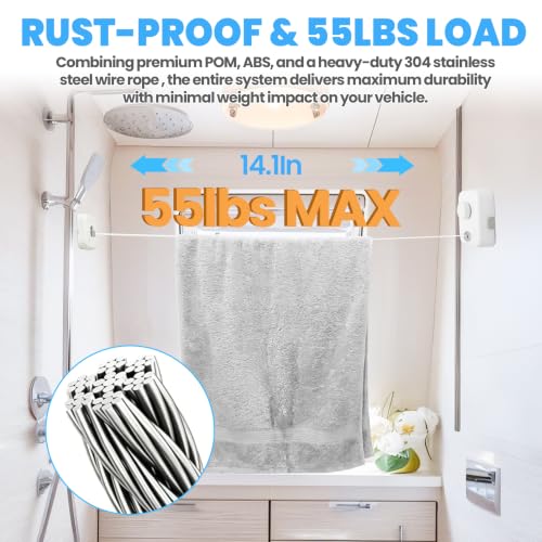 Retractable Clothesline, Heavy Duty Clothes Drying Line with Adjustable Tension Lock, Wall Mounted Drying Rack, Laundry Line Outdoor Holds Up to 55 LBS for Indoor Outdoor RV Camper (White) - color: White