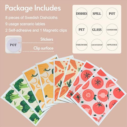 Eulnars Reusable Paper Towels, Swedish Dishcloths for Kitchen 8-Pack, Non-Scratch Swedish Dish Towels, Super Absorbent Cellulose Dish Cloths, No Odor Dish Rags - color: Vegetable