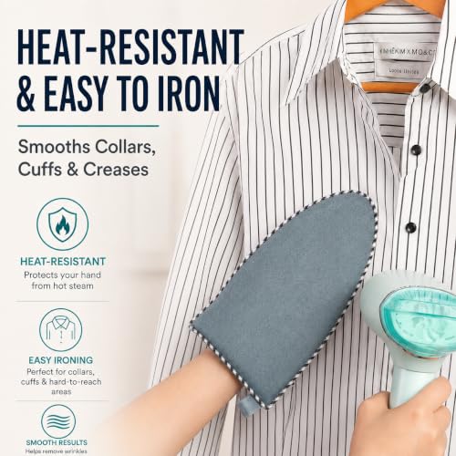 Garment Steamer Ironing Glove with Finger Loop, Heat Resistant Ironing Mitt for Handheld Steamer, Anti-Steam Garment Steamer Mitt, Steamer Accessories for Clothes, Misty Blue - color: Misty Blue