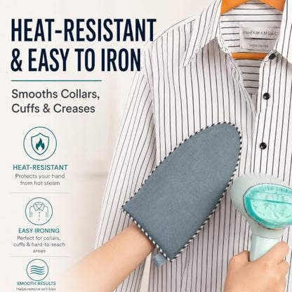 Garment Steamer Ironing Glove with Finger Loop, Heat Resistant Ironing Mitt for Handheld Steamer, Anti-Steam Garment Steamer Mitt, Steamer Accessories for Clothes, Misty Blue - color: Misty Blue