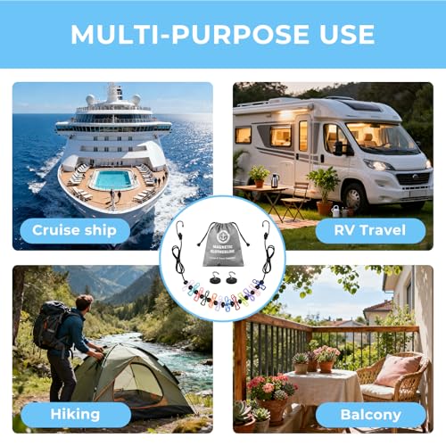 Magnetic Travel Clothesline - Cruise Ship Essentials & Must Haves 2026 - Stretches to 12ft Retractable Laundry Drying Line with Non-Scratch Magnetic Hooks, Positioning Beads & 12 Anti-Slip Clips
