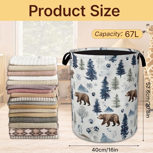 Bear Paw Collapsible Laundry Basket,Forest Animal Waterproof Oxford Cloth Hamper with Handles,Portable Storage Organizer for Laundry Room Bedroom - color: Bear Paw,Forest Animal