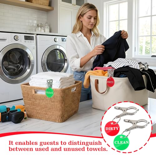 6 Pack Clean Dirty Sign, Red and Green Laundry Basket Signs Laundry Tags Indicator Clips for Bathroom or Dishwasher