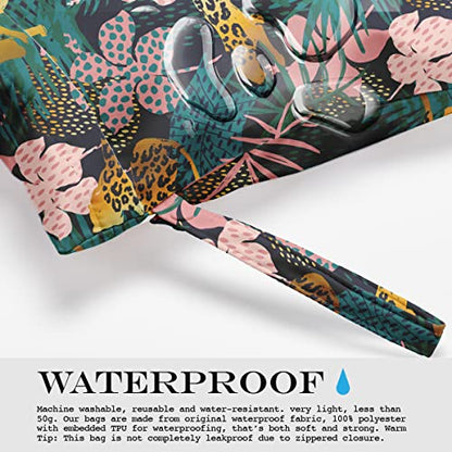 Wet Dry Bag, Wet Bag for Swimsuit, Travel, Beach, Pool, Diapers, Dirty Gym Clothes, Makeup Bag, Camping Accessories, Waterproof Reusable Jungle Tropical Leaves Cheetah Print - color: pink and green