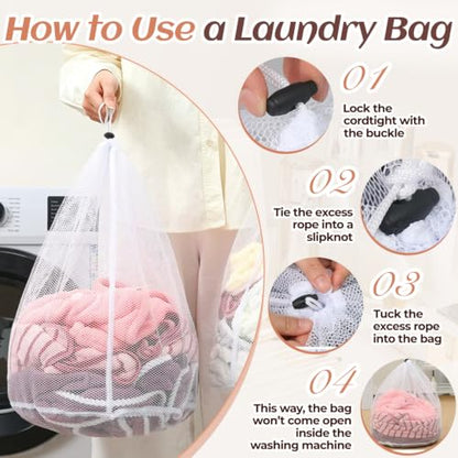 3 Pcs Mesh Laundry Bags for Socks, Drawstring Wash Bags for Delicates, Machine Washable Travel Laundry Organizer, Coarse Mesh 12x16in + 16x20in + 20x24in - color: 3 Pcs