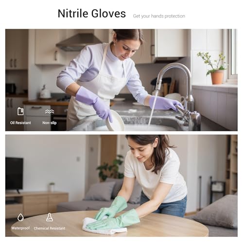 ThxToms Reusable Nitrile Dishwashing Gloves, Latex Free, 10 Mil, M - size: Medium