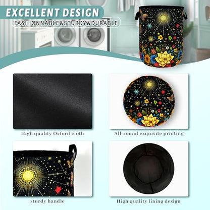 Colorful Flowers Butterfly Laundry Basket Oxford Cloth Hamper 18.9x16.5 In - color: Bright Flowers Butterfly With Moon