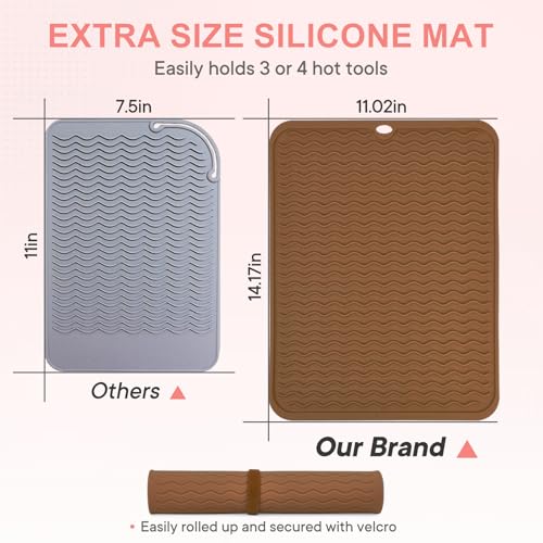Suafrnut Oversize Silicone Heat Resistant Mat for Hair Tools(14.2" x 11") - color: Coffee