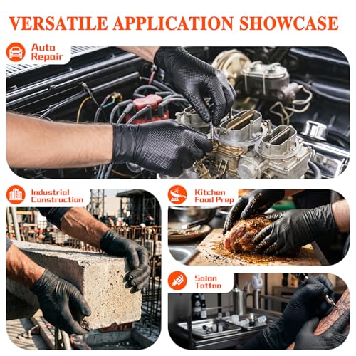 ANBOSON 10 Mil Heavy Duty Mechanic Nitrile Gloves, XLarge Black 200 Count - color: Black-200, size: X-Large