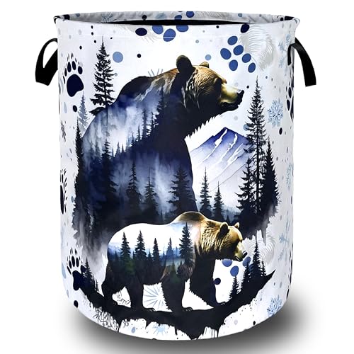 Bear Forest Laundry Basket Oxford Cloth Hamper 18.9x16.5 Inch - color: Bear Bear Paws and Forest