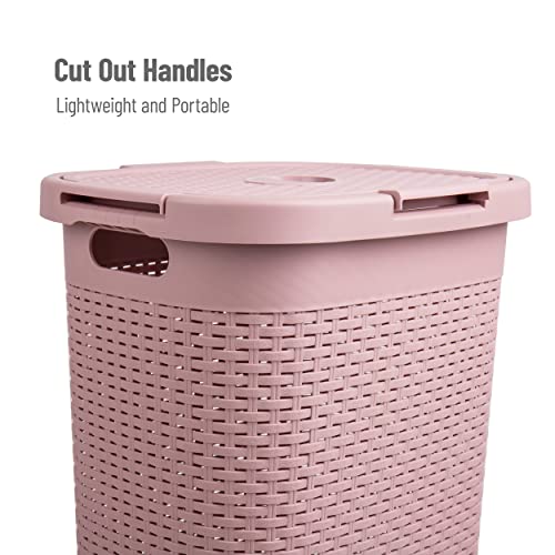 Mind Reader Slim Laundry Hamper with Lid, 60L Tall Clothes Basket, Narrow Tapered Design for Bathrooms, Closets and Laundry Rooms, Plastic, 2 Pack, Pink - color: Pink, size: 2-Pack