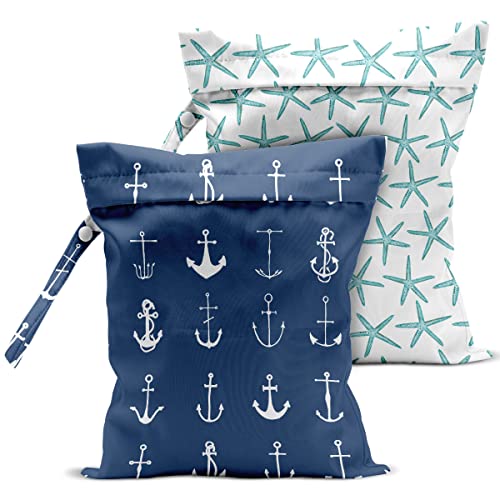 2 Pcs Wet Bag, Wet Dry Bag, Wet Bag for Swimsuit, Travel, Beach, Pool, Stroller, Diapers, Dirty Yoga Gym Clothes, Toiletries, Makeup Bag, Beach Bag Ocean Starfish Anchor Décor Birthday Gift for Women. - color: multicolour244