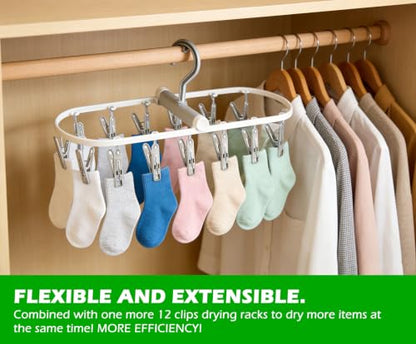 Folding Clothes Drying Rack with 12 Clips, 360° Rotatable Portable Clip