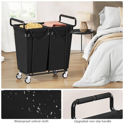 Gewudraw 2 Bag Laundry Hamper with Wheels Medium Size, 250L, Black - color: Black, size: 2-Section-250L