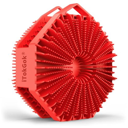 iTokGoK® Silver-Infused 2-in-1 Silicone Body Scrubber, Double-Sided Design Body Brush Silicone Body Scrubber Exfoliating Body Brushes for All Skin for Showering, Lathers Well- Red - color: Red