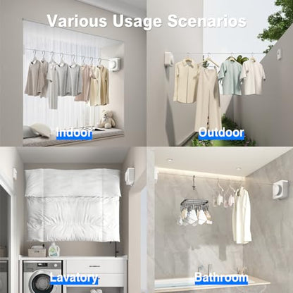 MUSTORN Retractable Clothesline Indoor, Non-Sagging Outdoor Clothes Line Retracting Heavy Duty Clothes Drying Laundry Line Wall Mounted Stainless Steel Line-13.8 Feets(Square-White) - color: White