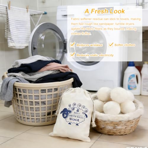 6pc Wool Dryer Balls, Dryer Balls for Laundry, Reusable Wool Dryer Balls