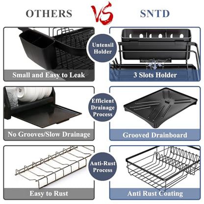 SAYZH Dish Drying Rack for Kitchen Counter with Utensil Holder, Black - color: Black