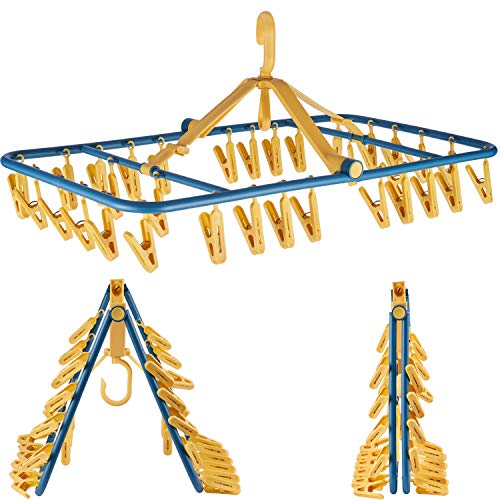 Foshine Drip Hanger Foldable Clip Hangers Plastic with 32 Drying Clips - color: Yellow