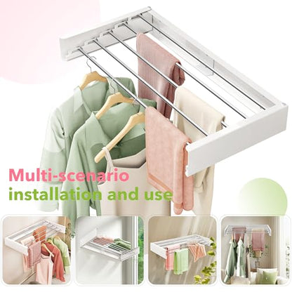 ZdwCyl Wall Mounted Drying Rack,32 inches,Foldbale, Clothes Drying Rack,Laundry Drying Rack Wall Mount,Drying Rack Clothing Space Saver,Retractable,Collapsible,Folding Laundry Rack,White - style: White-Stainless Steel