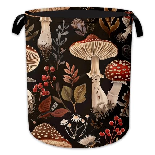 Retro Mushroom Laundry Basket, Foldable Oxford Cloth Woodland Botanical Laundry Hamper with Handles, Tote Bag Clothes Storage Bucket for Laundry Room/Bathroom/Bedroom/Dormitories 20.8"x16" - color: Retro Mushroom