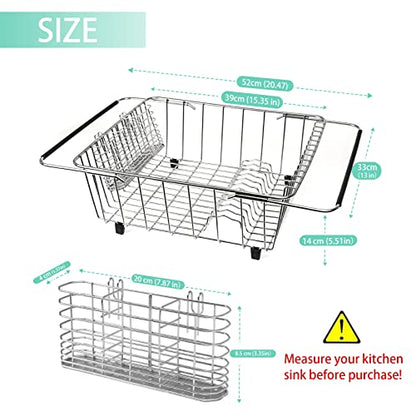 Sink Dish Drainer Rack, Expandable 304 Stainless Steel Drying Rack - color: Large Dish Drying Rack