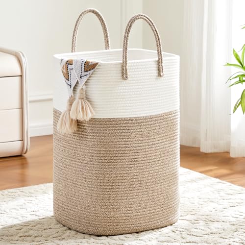 Laundry Basket,Woven Cotton Rope Laundry Hamper,Versatile Storage for Dirty Clothes,Baby Toys,and Blankets in Bathroom, Nursery,and Living Room (Brown, 60L) - color: Brown, size: 60L