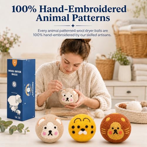 Wool Dryer Balls Handmade 3 Pack XL, Laundry Dryer Balls,100% New Zealand Wool Natural Fabric Softener,Reusable 1000 Loads,Wrinkles Free, Shorten Drying Time,Baby Safe (3 Pack XL,Zoo Friends) - color: Zoo Friends