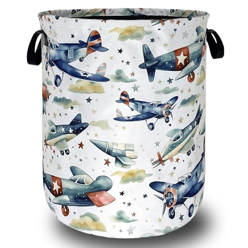 Watercolor Plane Laundry Basket Foldable Oxford Cloth Hamper18.9x16.5 In - color: Cute Watercolor Plane Printed