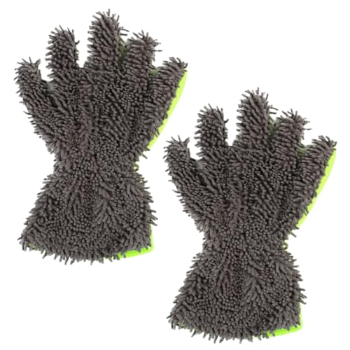 2PCS Microfiber Car Wash Mitts, Double-Sided 5-Finger Dusting Gloves, Anti-Scratch Chenille Drying Towel, Vehicle Interior & Exterior Detailing Tool for Cleaning Wheel Tight Spot (Gray) - color: Gray