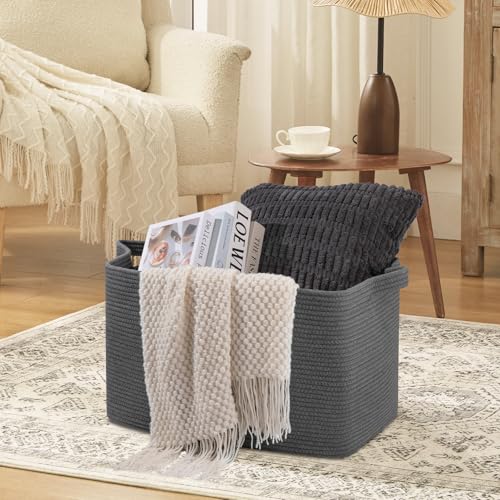 OIASKET 95L Extra Large Blanket Basket, 24" x 16.9" x 14.2" Woven Basket - color: Grey, size: 24"x16.9"x14.2"