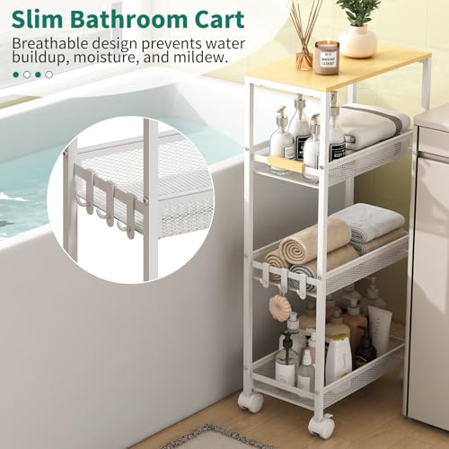 4-Tier Slim Utility Rolling Laundry Cart with Wheels, Easy to Assemble - color: White, size: 9.1''