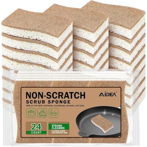 AIDEA Sponges Non Scratch, 24Count, Natural Sponge for Non Stick Cookware - color: Brown