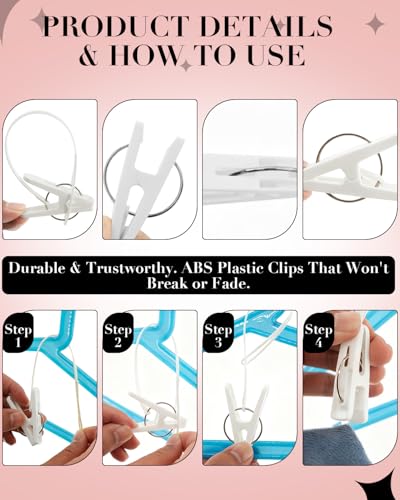100 Pack Multi Purpose Laundry Hanging Clips with Rope, White - Strong Grip Hanging Clips for Baby Hangers, Pants, Socks, Towels & Closet Organization, Multi-Purpose Laundry Drying Hooks - color: White