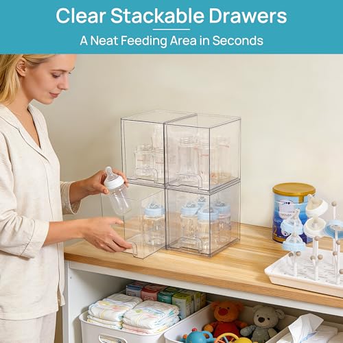 Vtopmart Clear Stackable Storage Drawers, 4 Pack Tall Plastic Organizers - style: 4pack High
