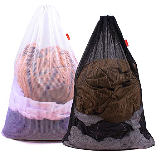 2 Pack Mesh Laundry Bags 24 x 36 Inches Drawstring Bag Black&White - color: Black&White