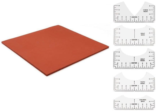 15x15“ Silicone Heat Press Mat with Dressing Ruler Set, 0.3” Thickest Silicone Heat Press Pad for Heat Press Machine, Flat Heat Transfer Press Replacement Pad - color: Mat+Ruler