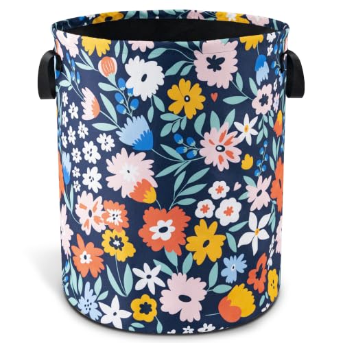 Folk Floral Art Laundry Basket Foldable Waterproof Hamper 18.9 x 16.5 Inch - color: Folk Floral Art