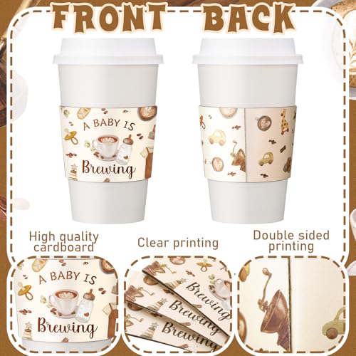 Jingmore 50 Pcs a Baby Is Brewing Coffee Cup Sleeves Disposable Sleeves Brewing Coffee Cups Paper Holder Baby Shower Party Decorations for Baby-shower Birthday Party Supplies - style: A Baby is Brewing