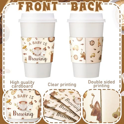Jingmore 50 Pcs a Baby Is Brewing Coffee Cup Sleeves Disposable Sleeves Brewing Coffee Cups Paper Holder Baby Shower Party Decorations for Baby-shower Birthday Party Supplies - style: A Baby is Brewing