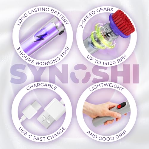 Synoshi PRO Electric Spin Scrubber with Long Handle & Cone Brush Heads - size: Synoshi PRO With Long Handle