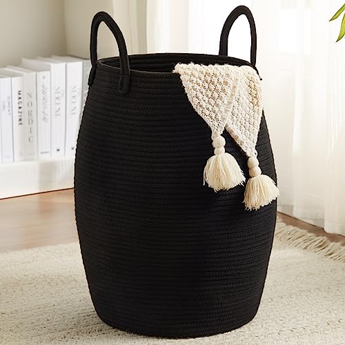 Extra Large Laundry Hamper Basket 105L Woven Blanket Basket, Black - color: Black, size: 105L