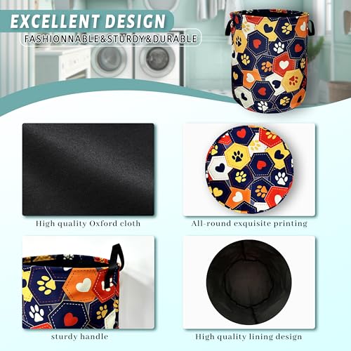 Colorful Dog Paws Hearts Laundry Basket Foldable Hamper 18.9"x16.5" - color: Colorful Dog Paws and Love Hearts