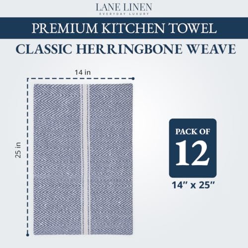 LANE LINEN Kitchen Towel Set 100% Cotton Absorbent Lint-Free 12 Pack - color: 01: Blue Chambray, size: 12 Pack