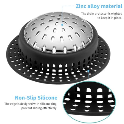 Aluvor Bathtub Drain Hair Catcher Shower Drain Cover Sink Drain Protector - size: Large-Black