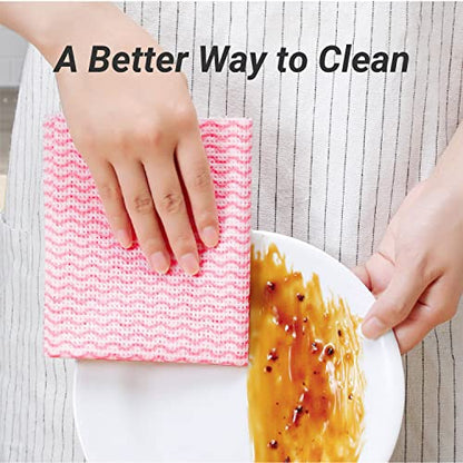 Reusable Cleaning Cloths Dish Paper Towels, Domestic Cleaning Towels, Multipurpose Quick-Dry Rag Dish Cloths Heavy Duty Handy Wipes for Kitchen 25 Count 14.2"X15.7", Pink - color: Pink-25