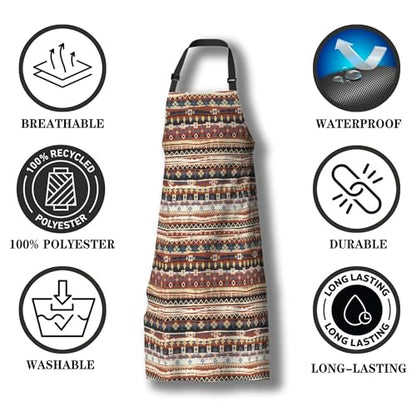 Garden Apron for Men Boho Style Ethnic Pattern Cooking Aprons for Women for Kitchen Cooking Restaurant BBQ Painting Crafting Gardening 27” (W) x 31” (H), Waterproof Aprons - color: Boho Style Ethnic Pattern