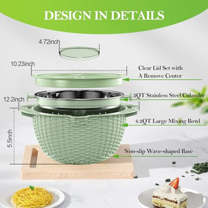4 in 1 Colander with Bowl Set, Food Strainers and Colanders, Colander for Kitchen, Pasta Strainer, Fruit Washing Bowl, Kitchen Essentials Strainer Basket Bowl, Green, Christmas & New Year Gifts - color: Green